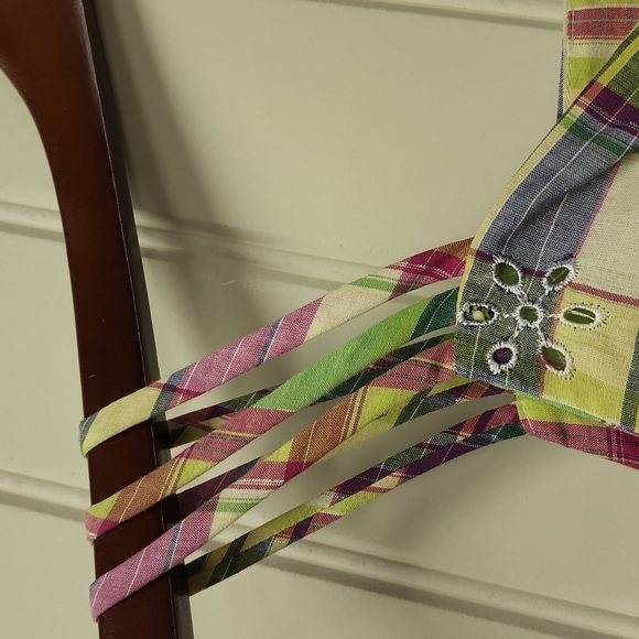 Bonnie Jean size 16 junior plaid silver threaded pink green yellow sundress - Picture 3 of 10